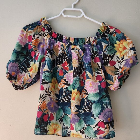 Mango Puffed Sleeves Floral Print Crop Top - Picture 2 of 2